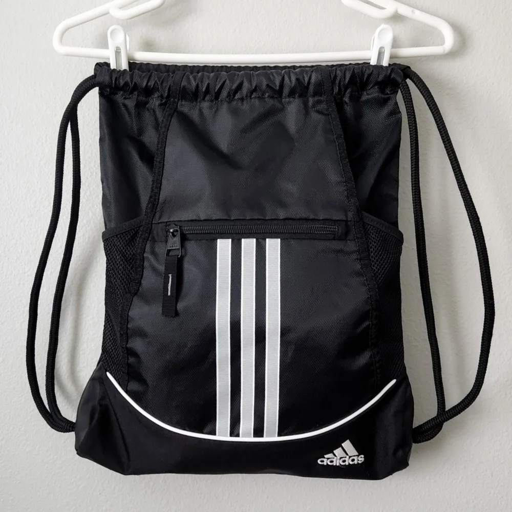 Adidas Black 3 Stripe Sackpack With Continuous Double Drawcord Closure